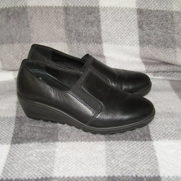 Flexus size 7.5 Euro 38 Black Leather Wedge shoes - Picture 4 of 13